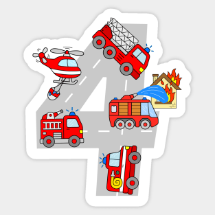 4th Birthday Firefighter Boys Fire Trucks 4 Year Boy Sticker